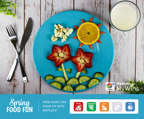 Plate that looks like a strawberry flower with a glass of milk